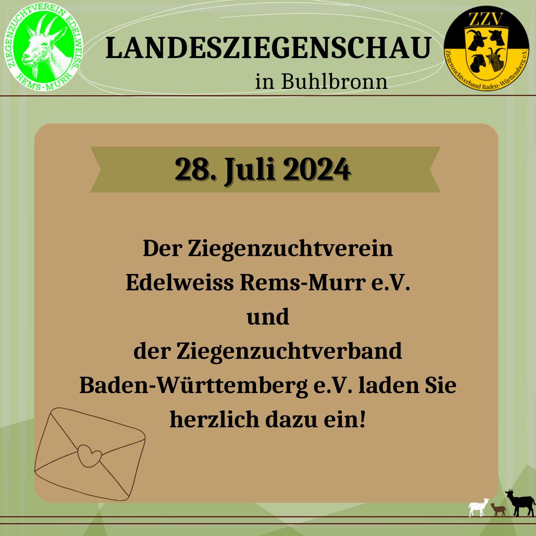 Einladung zur Ladesziegenschau am 28. Juli 2024 in Buhlbronn